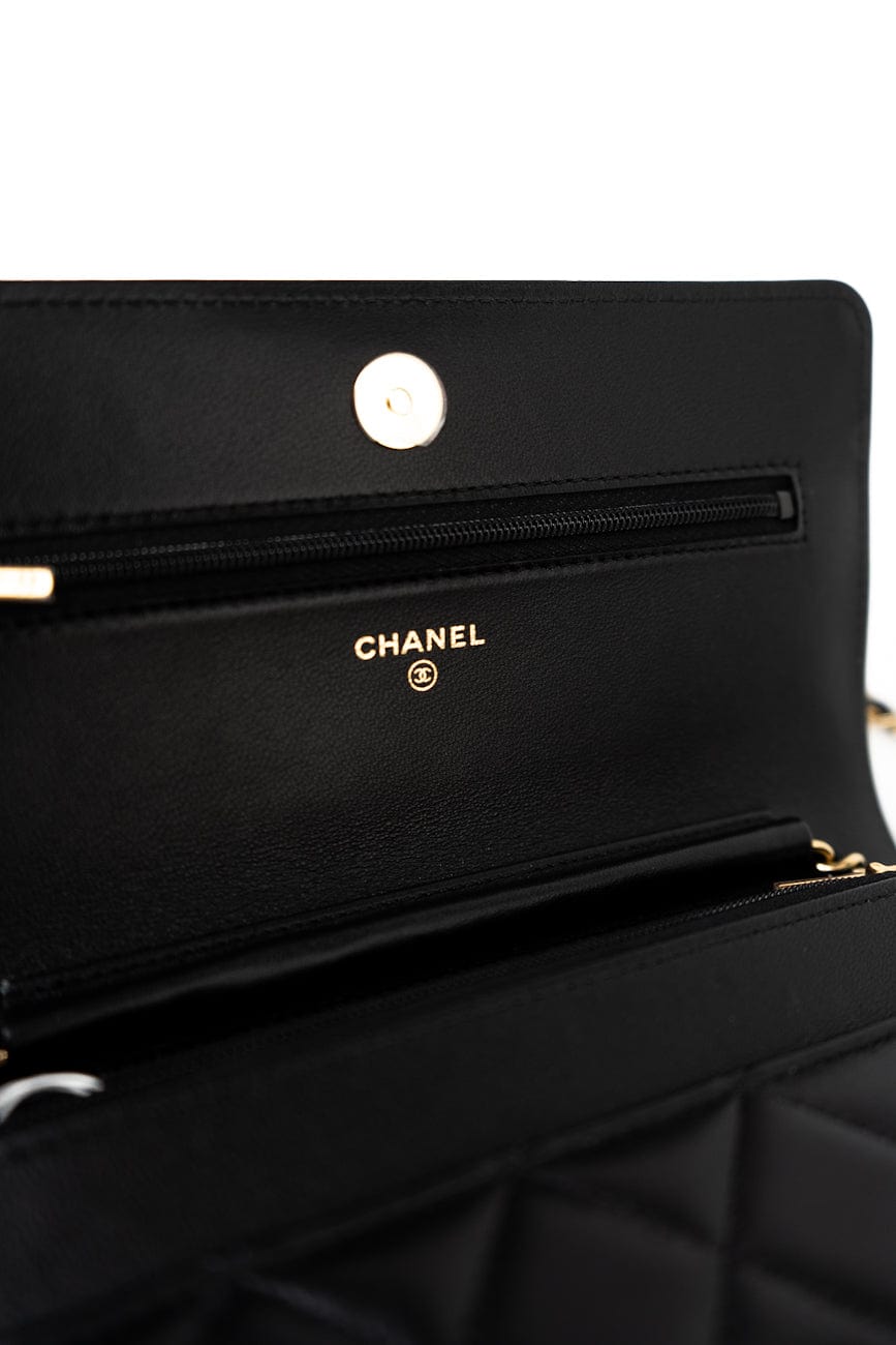 23C Black Lambskin Quilted Cruise Heart Wallet on Chain (WOC) LGHW