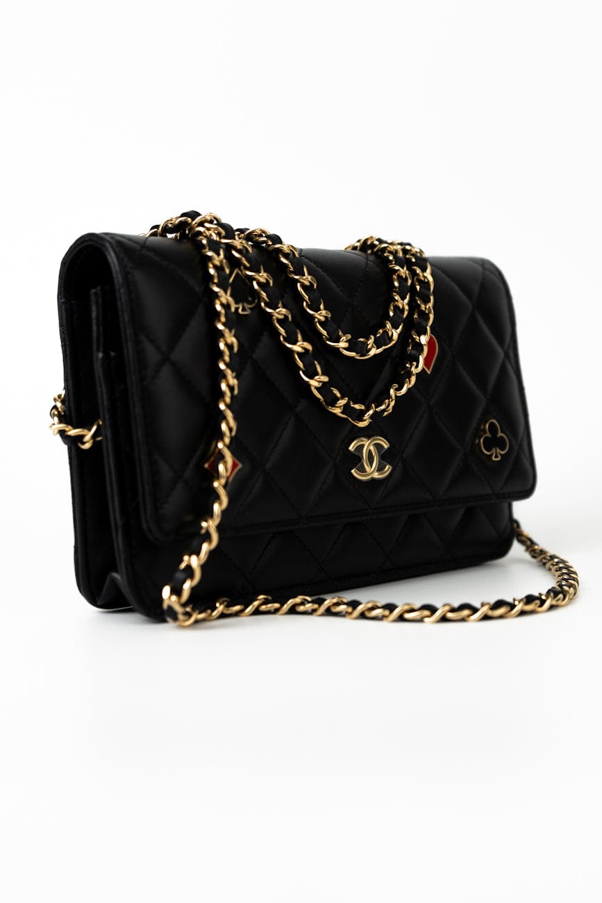 23C Black Lambskin Quilted Cruise Heart Wallet on Chain (WOC) LGHW