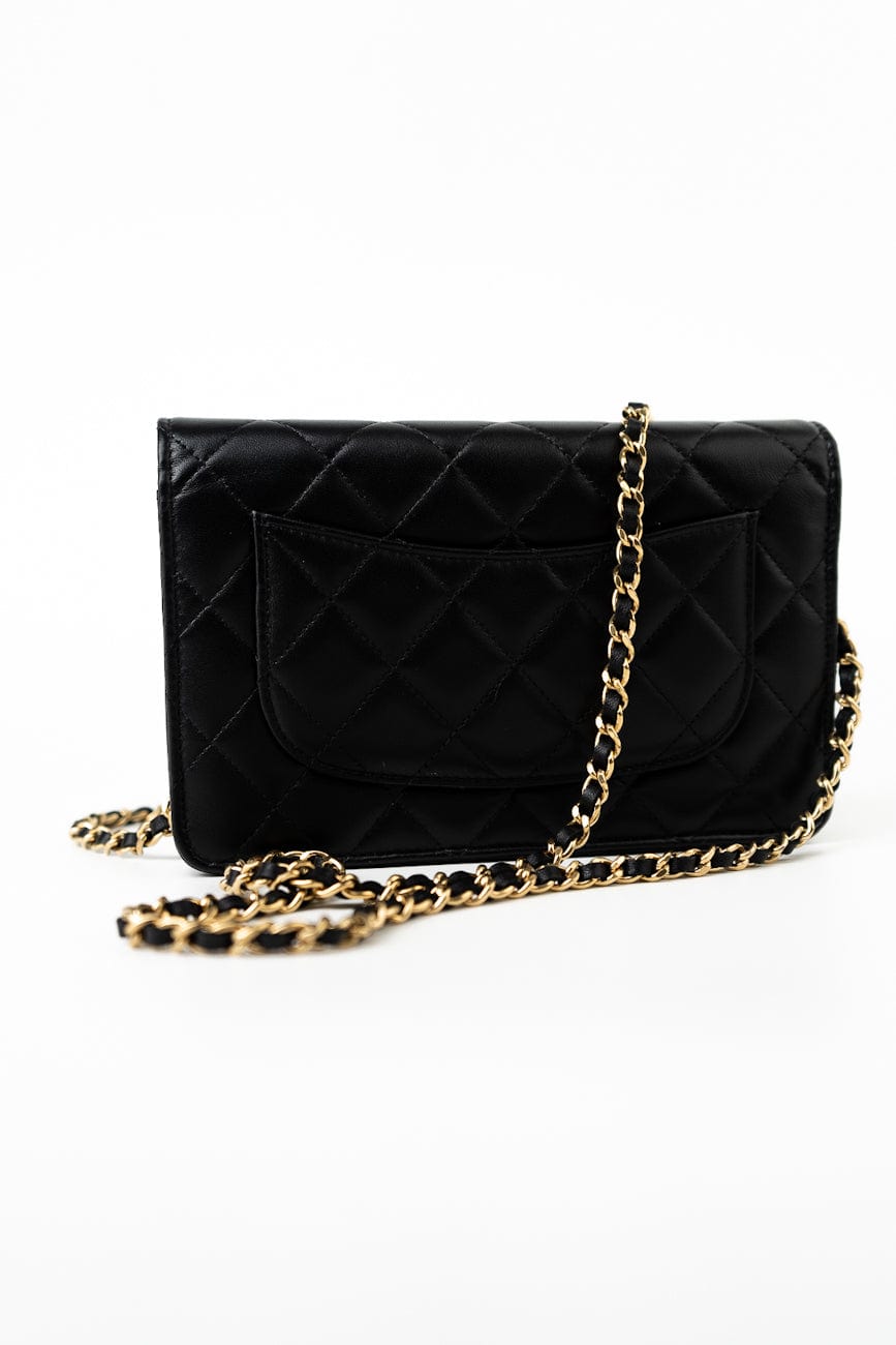 23C Black Lambskin Quilted Cruise Heart Wallet on Chain (WOC) LGHW