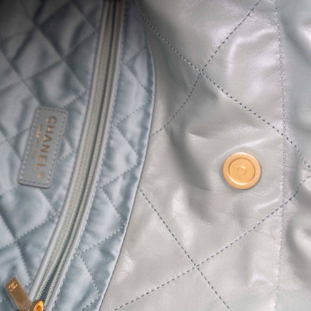 23C Small Grey green Calfskin Quilted 22 Drawstring Bag