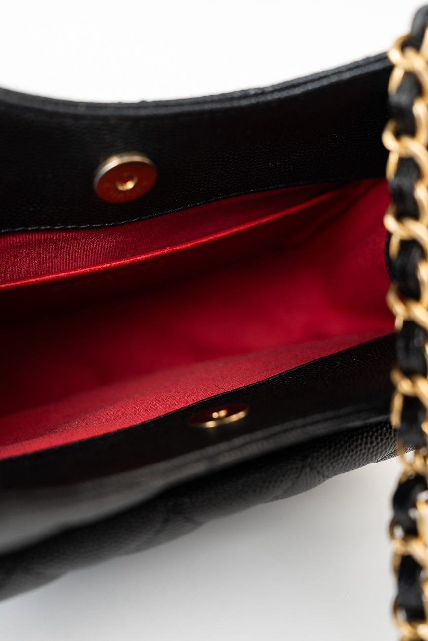 23P Black Caviar Quilted Hobo Bag Small Antique Gold Hardware