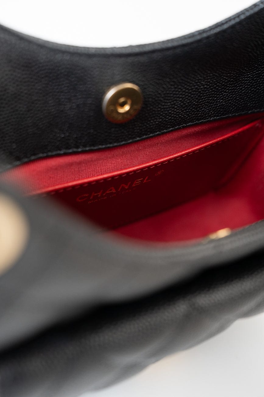 23P Black Caviar Quilted Hobo Bag Small Antique Gold Hardware