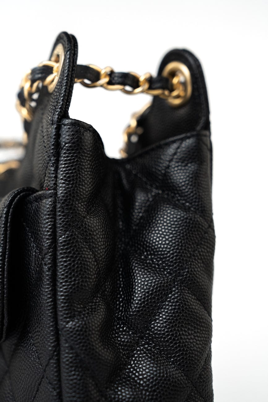 23P Black Caviar Quilted Hobo Bag Small Antique Gold Hardware