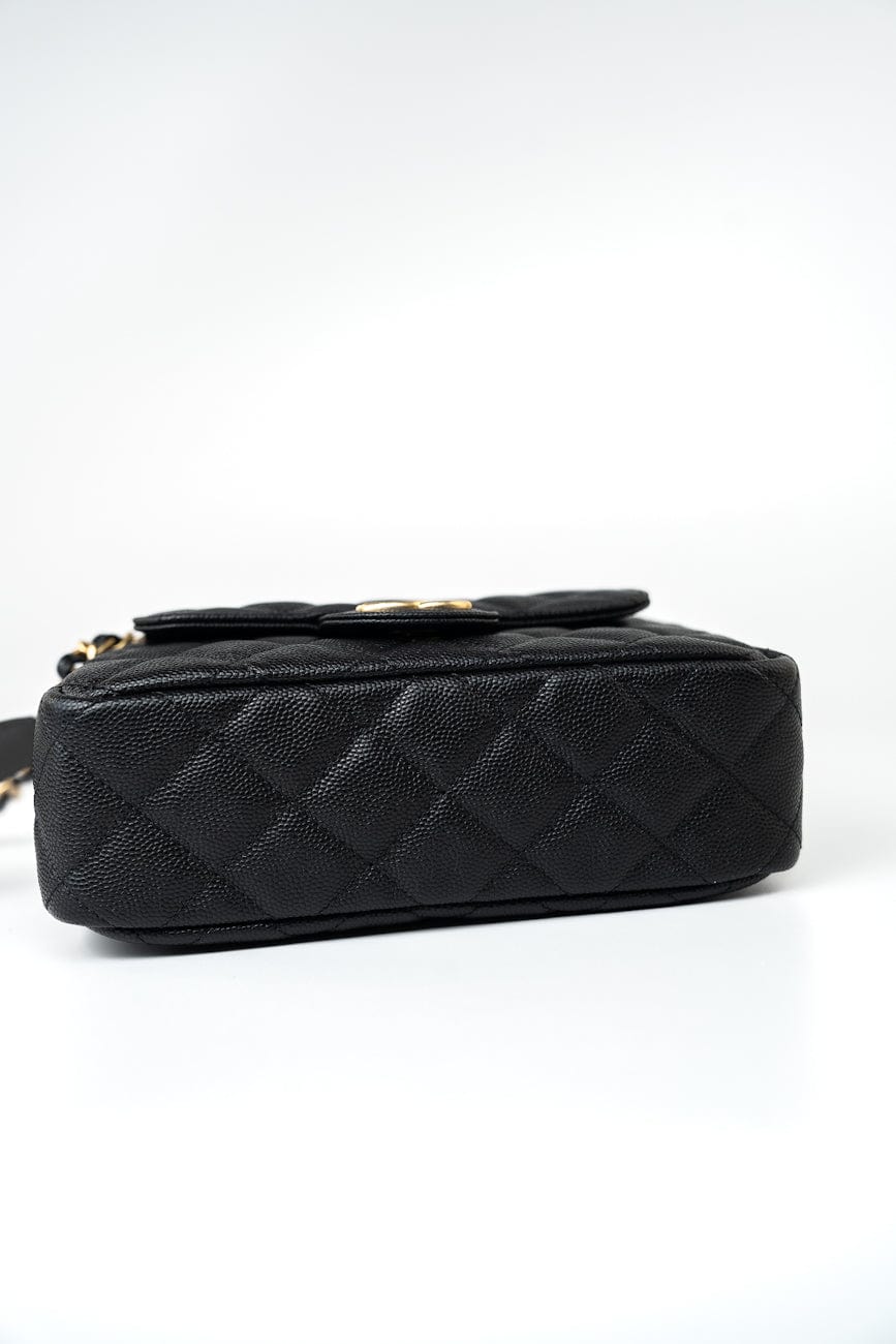 23P Black Caviar Quilted Hobo Bag Small Antique Gold Hardware