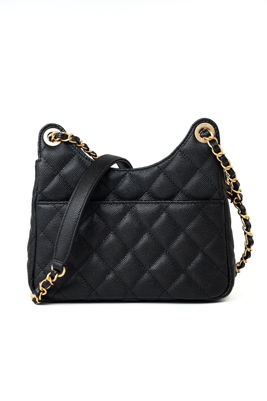 23P Black Caviar Quilted Hobo Bag Small Antique Gold Hardware