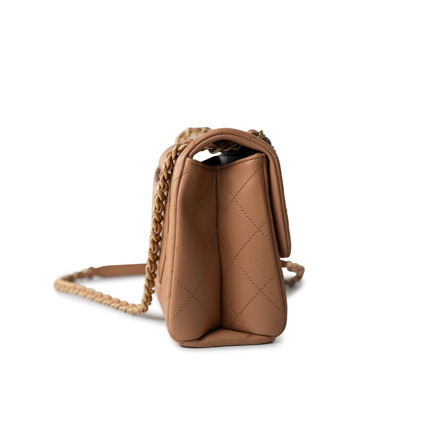 23P Caramel Quilted Chanel Chain Single Flap Bag Antique Gold Hardware