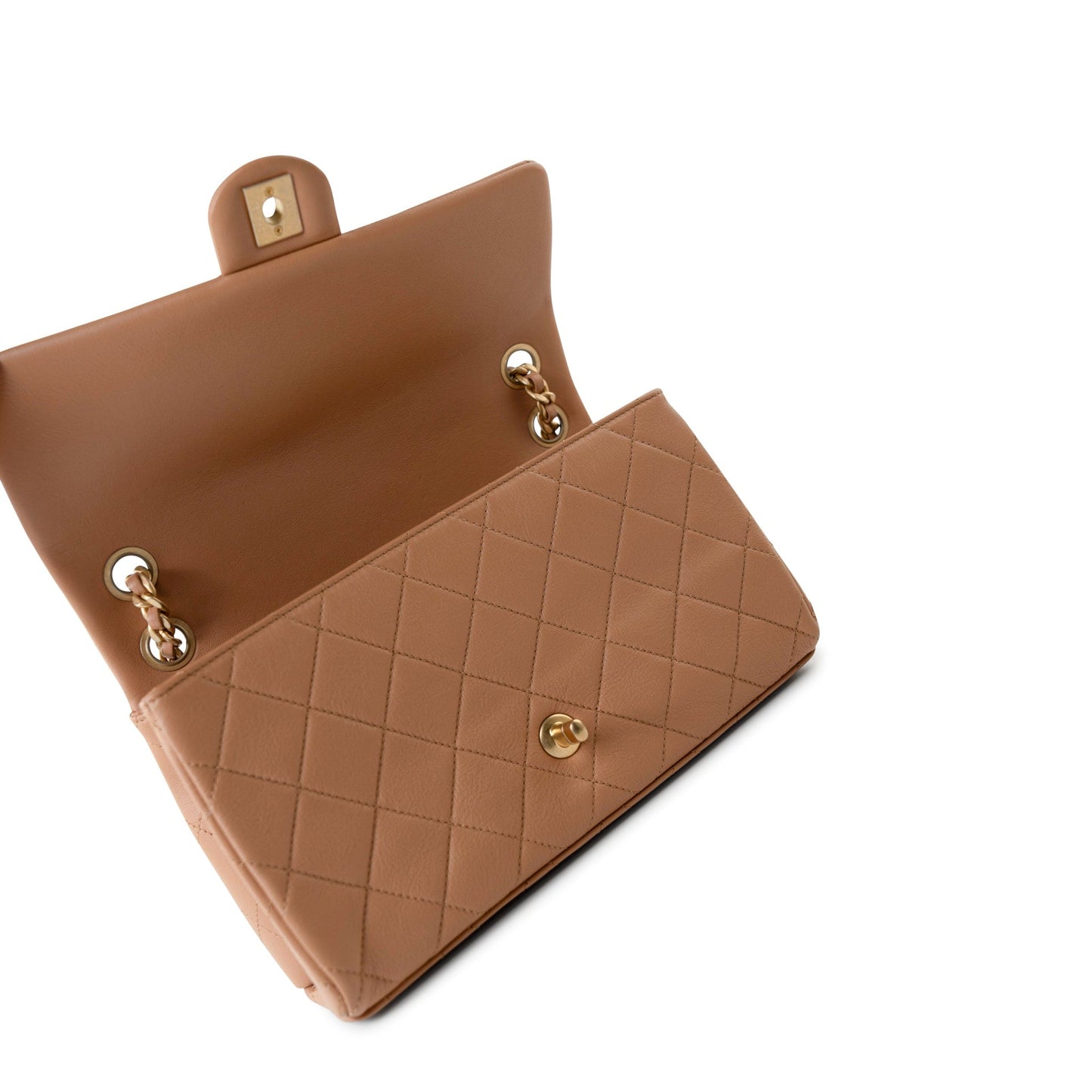 23P Caramel Quilted Chanel Chain Single Flap Bag Antique Gold Hardware