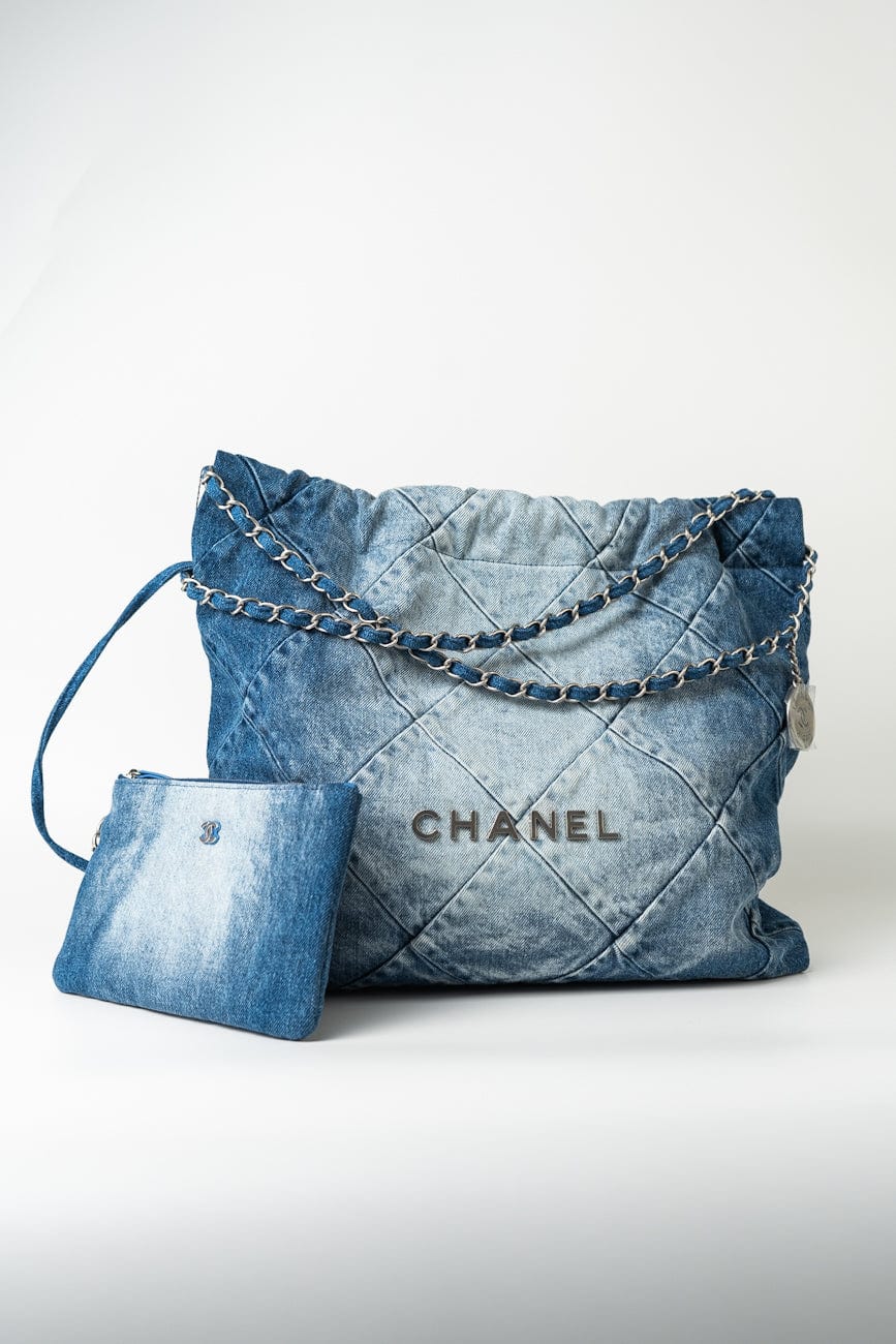 23P Denim Quilted 22 Drawstring Bag Medium