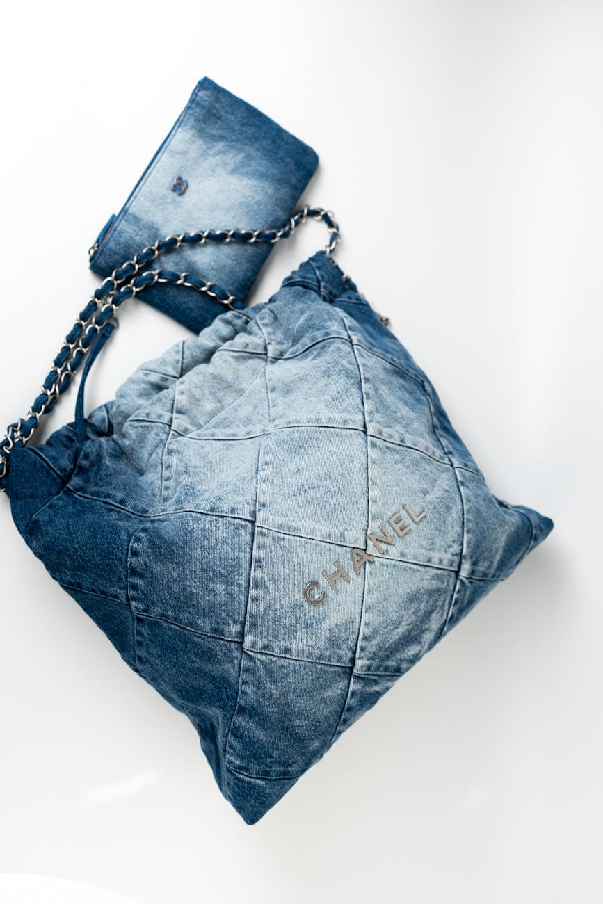 23P Denim Quilted 22 Drawstring Bag Medium