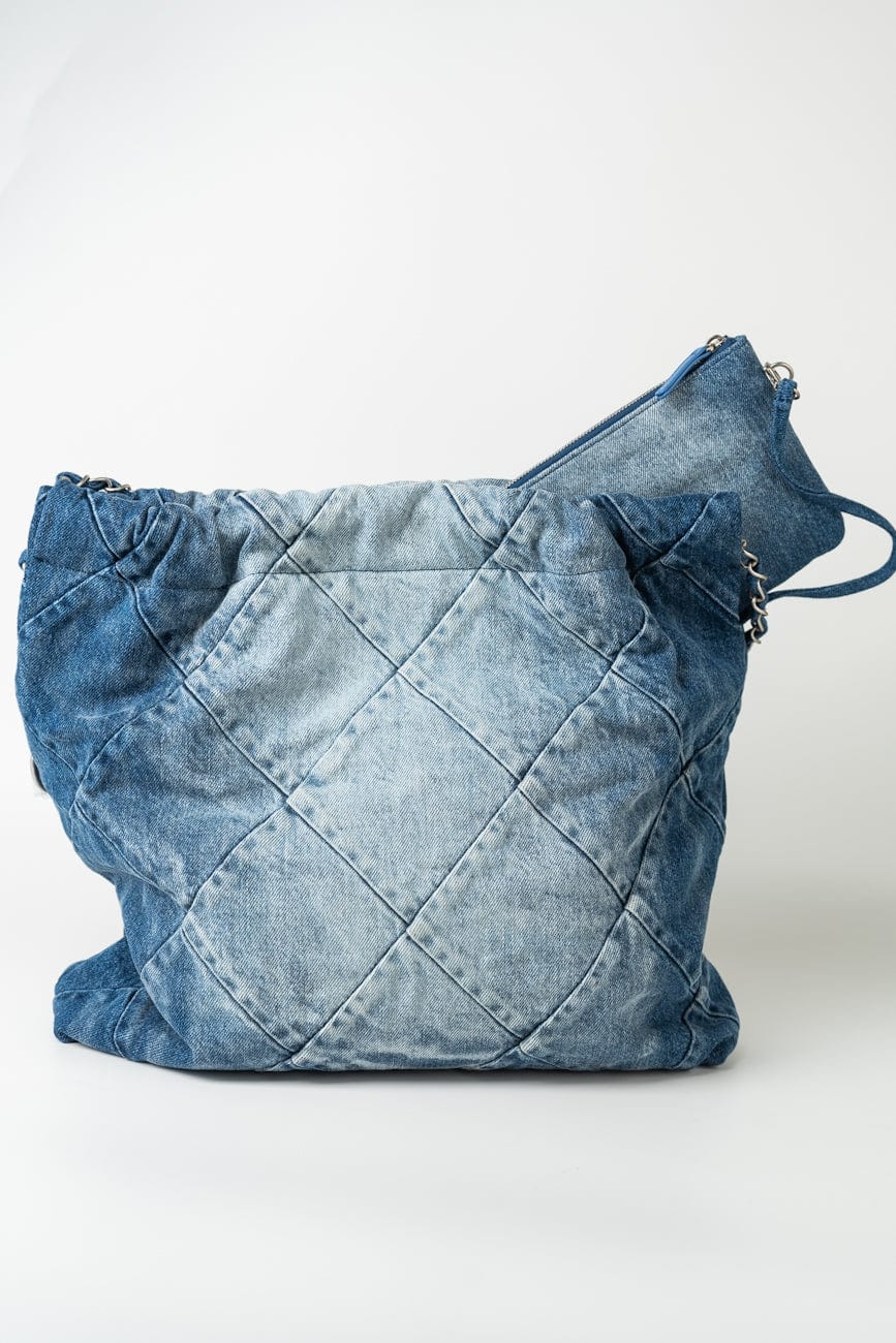 23P Denim Quilted 22 Drawstring Bag Medium