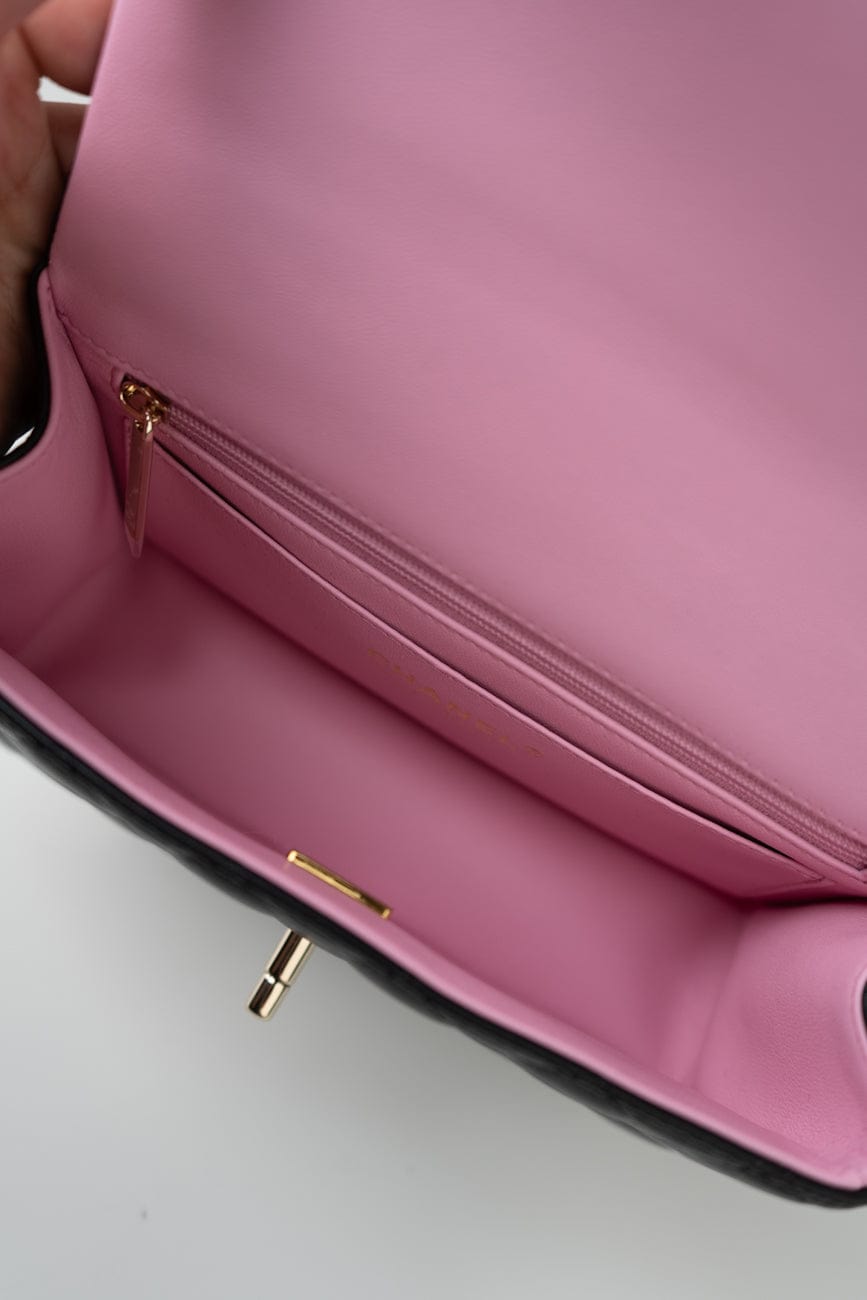 23P Mini Top Handle Black/Pink Lambskin Quilted w/ Light Gold Hardware