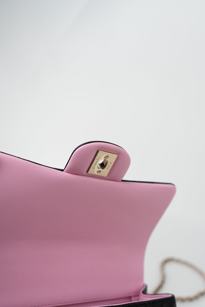 23P Mini Top Handle Black/Pink Lambskin Quilted w/ Light Gold Hardware