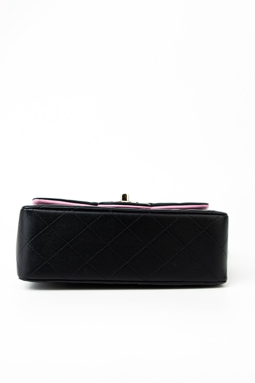 23P Mini Top Handle Black/Pink Lambskin Quilted w/ Light Gold Hardware