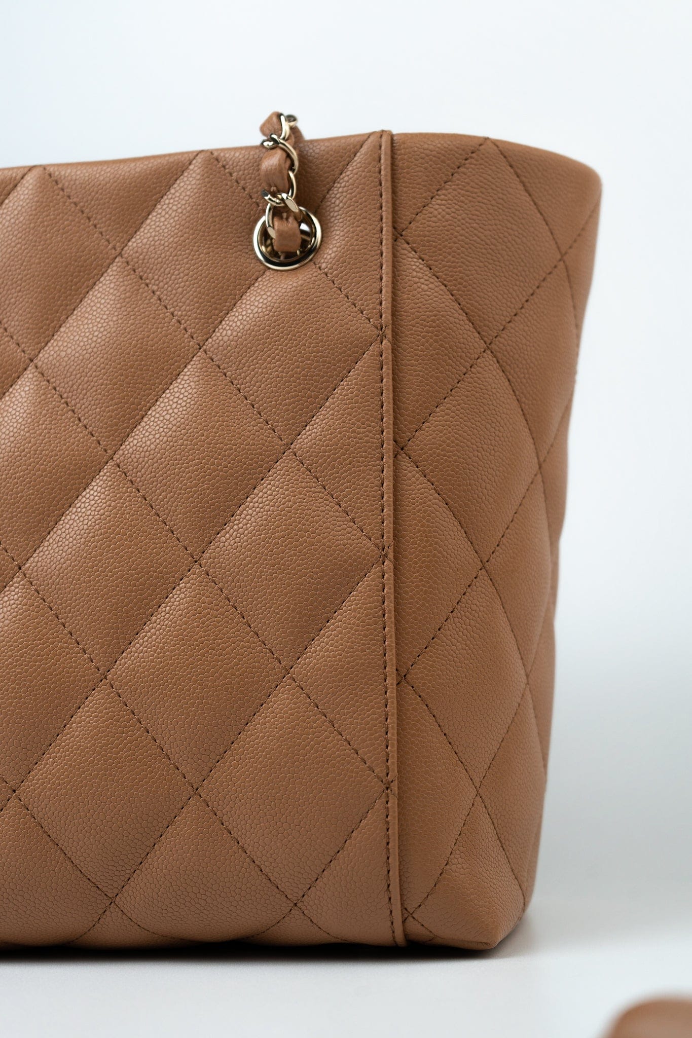 23P Small Caramel Caviar Quilted Shopping Bag Light Gold Hardware