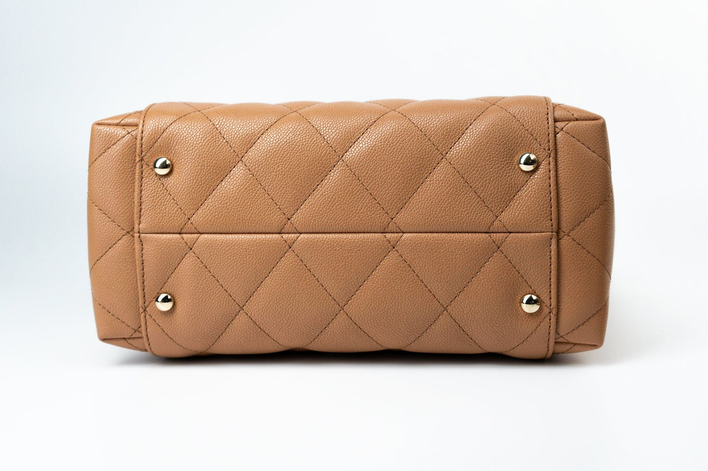 23P Small Caramel Caviar Quilted Shopping Bag Light Gold Hardware