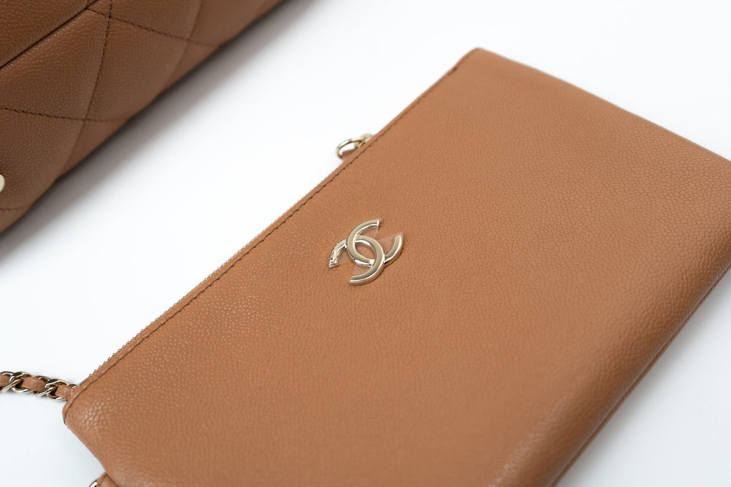 23P Small Caramel Caviar Quilted Shopping Bag Light Gold Hardware