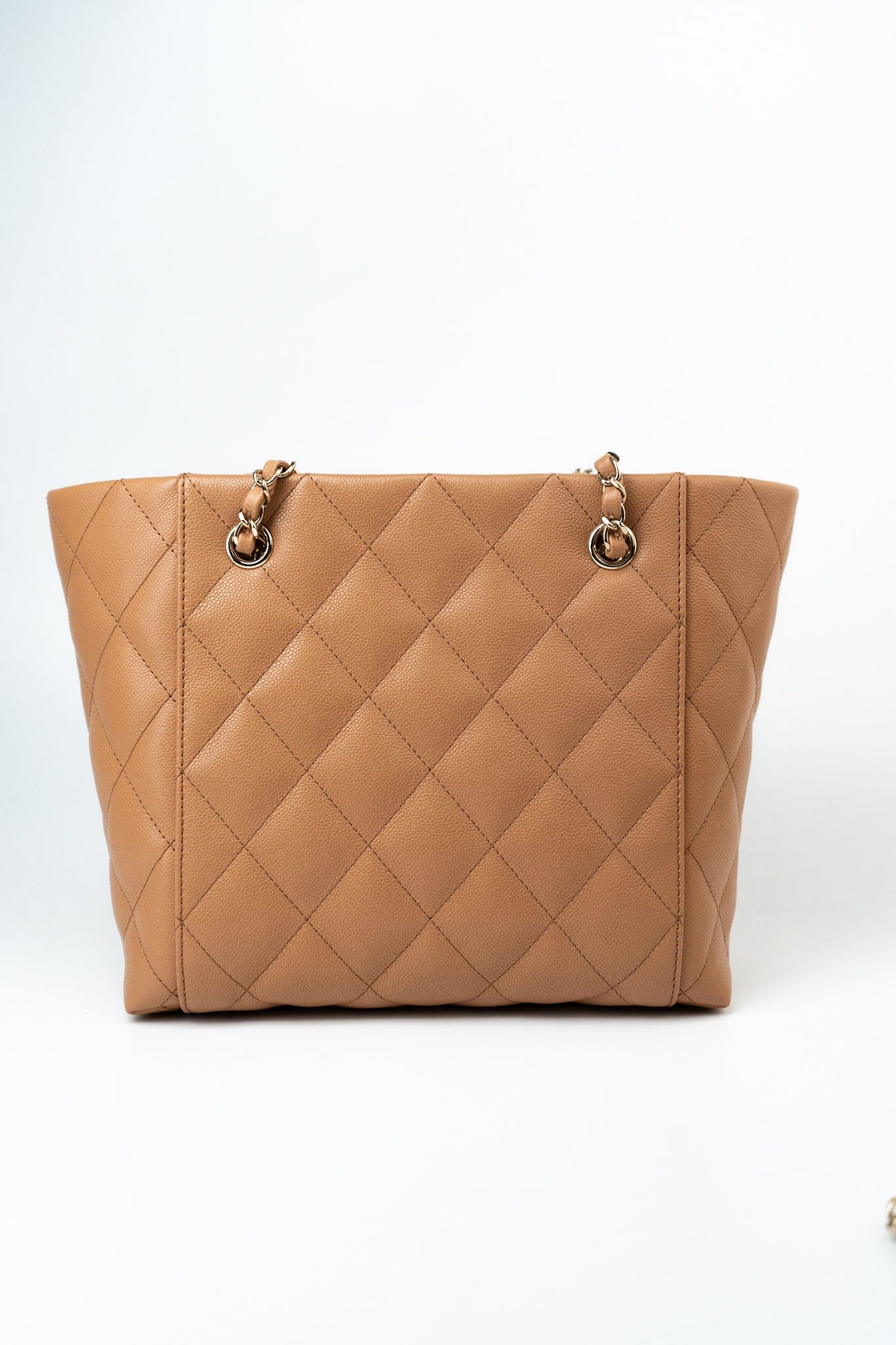 23P Small Caramel Caviar Quilted Shopping Bag Light Gold Hardware