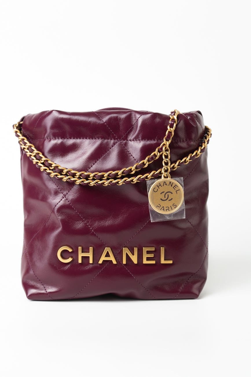 23S Mini 22 Drawstring Bag Burgundy Calfskin Quilted AGHW