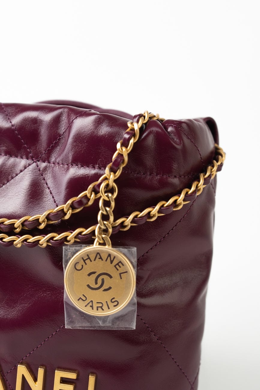 23S Mini 22 Drawstring Bag Burgundy Calfskin Quilted AGHW