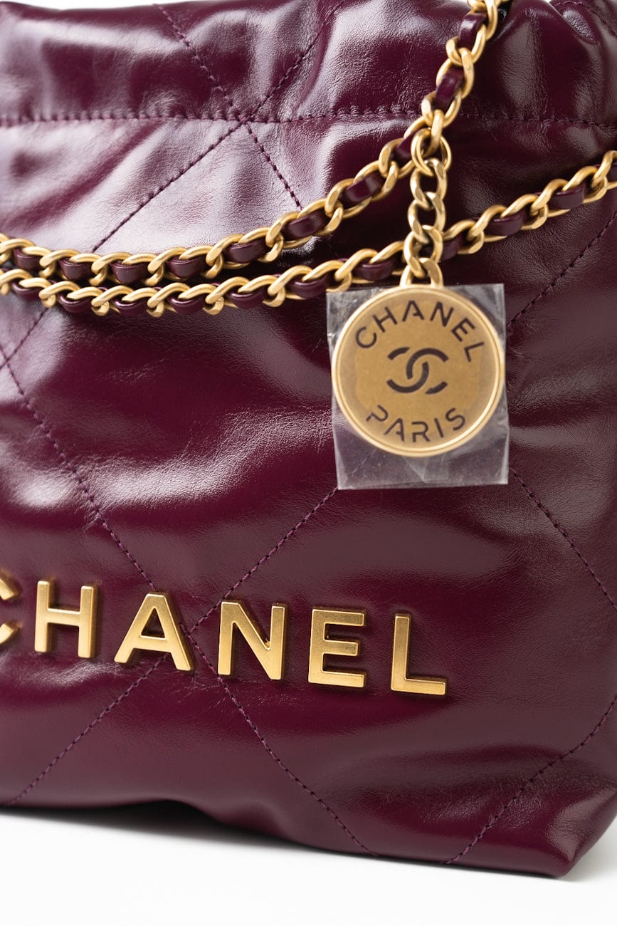 23S Mini 22 Drawstring Bag Burgundy Calfskin Quilted AGHW