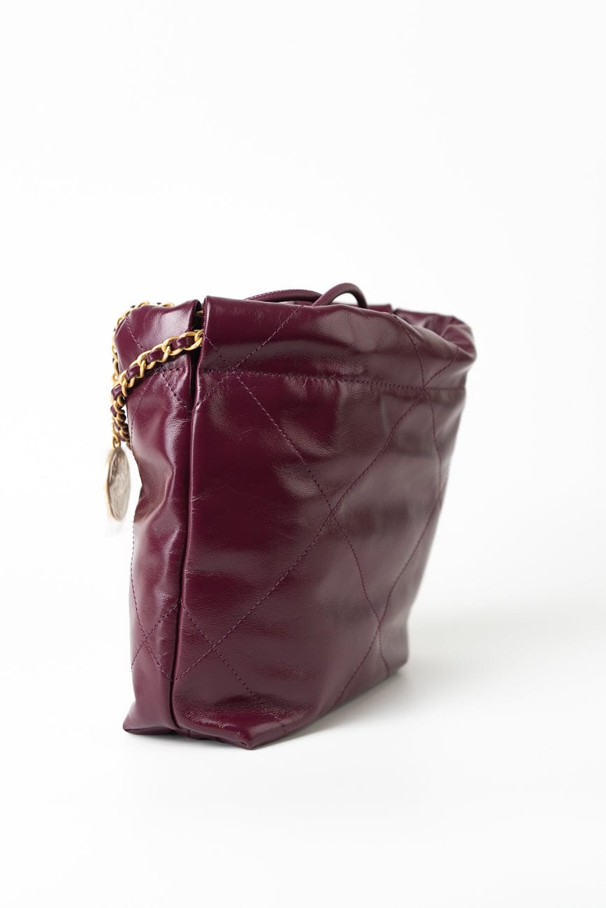 23S Mini 22 Drawstring Bag Burgundy Calfskin Quilted AGHW
