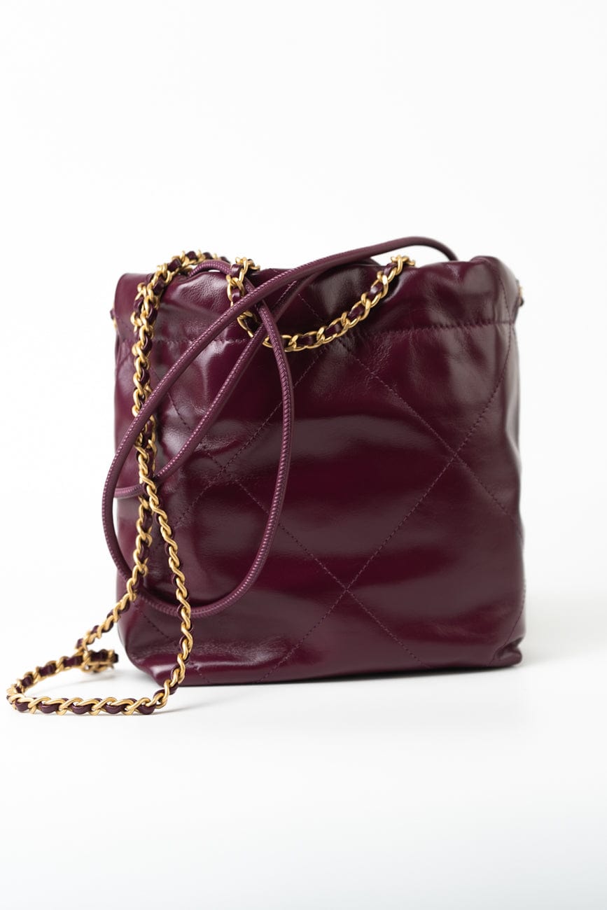 23S Mini 22 Drawstring Bag Burgundy Calfskin Quilted AGHW