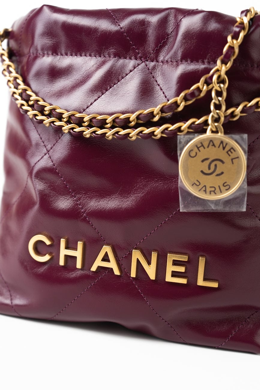 23S Mini 22 Drawstring Bag Burgundy Calfskin Quilted AGHW