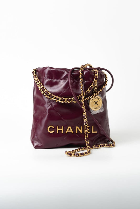 23S Mini 22 Drawstring Bag Burgundy Calfskin Quilted AGHW