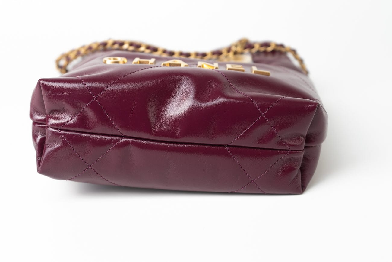 23S Mini 22 Drawstring Bag Burgundy Calfskin Quilted AGHW