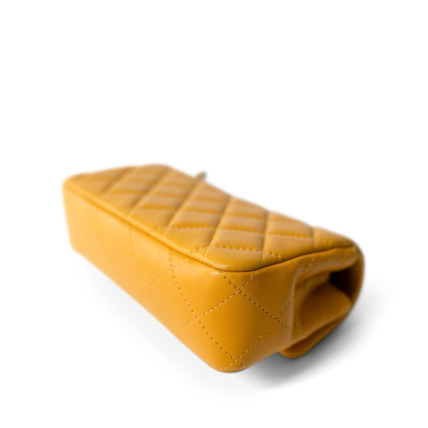 Autumn Yellow Lambskin Quilted Extra Mini Rectangular Flap Silver Hardware