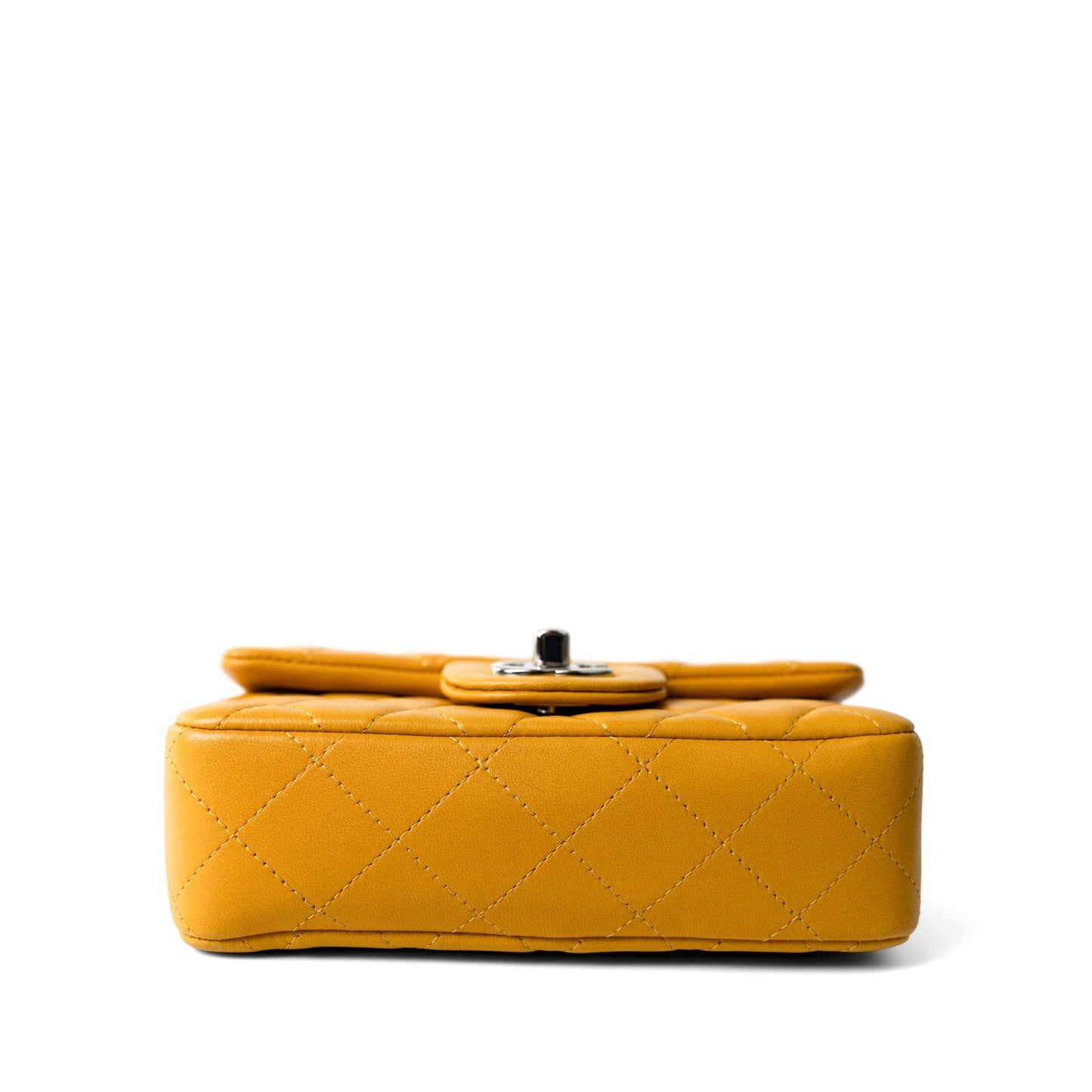 Autumn Yellow Lambskin Quilted Extra Mini Rectangular Flap Silver Hardware
