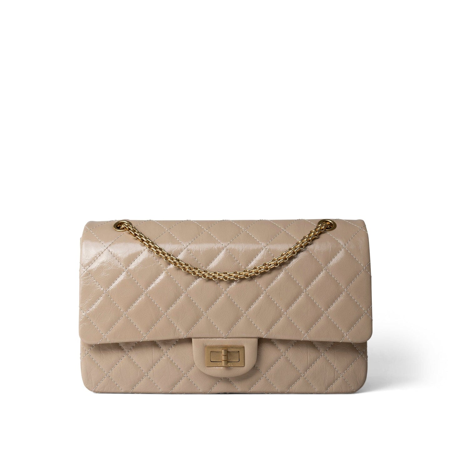 15P Beige Crumpled Calfskin Quilted Reissue 2.55 Flap 227 Aged Gold Hardware