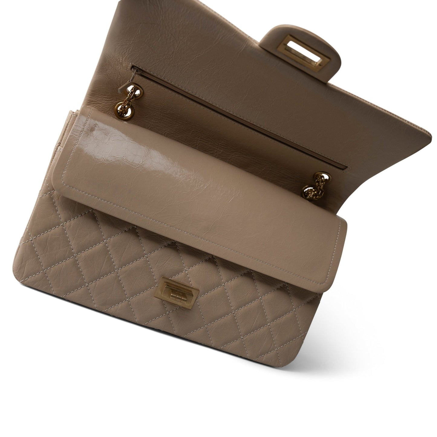 15P Beige Crumpled Calfskin Quilted Reissue 2.55 Flap 227 Aged Gold Hardware