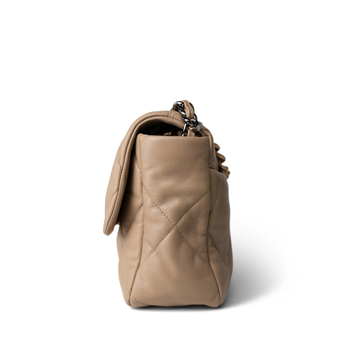 21S Dark Beige Lambskin Quilted 19 Flap Medium/Large