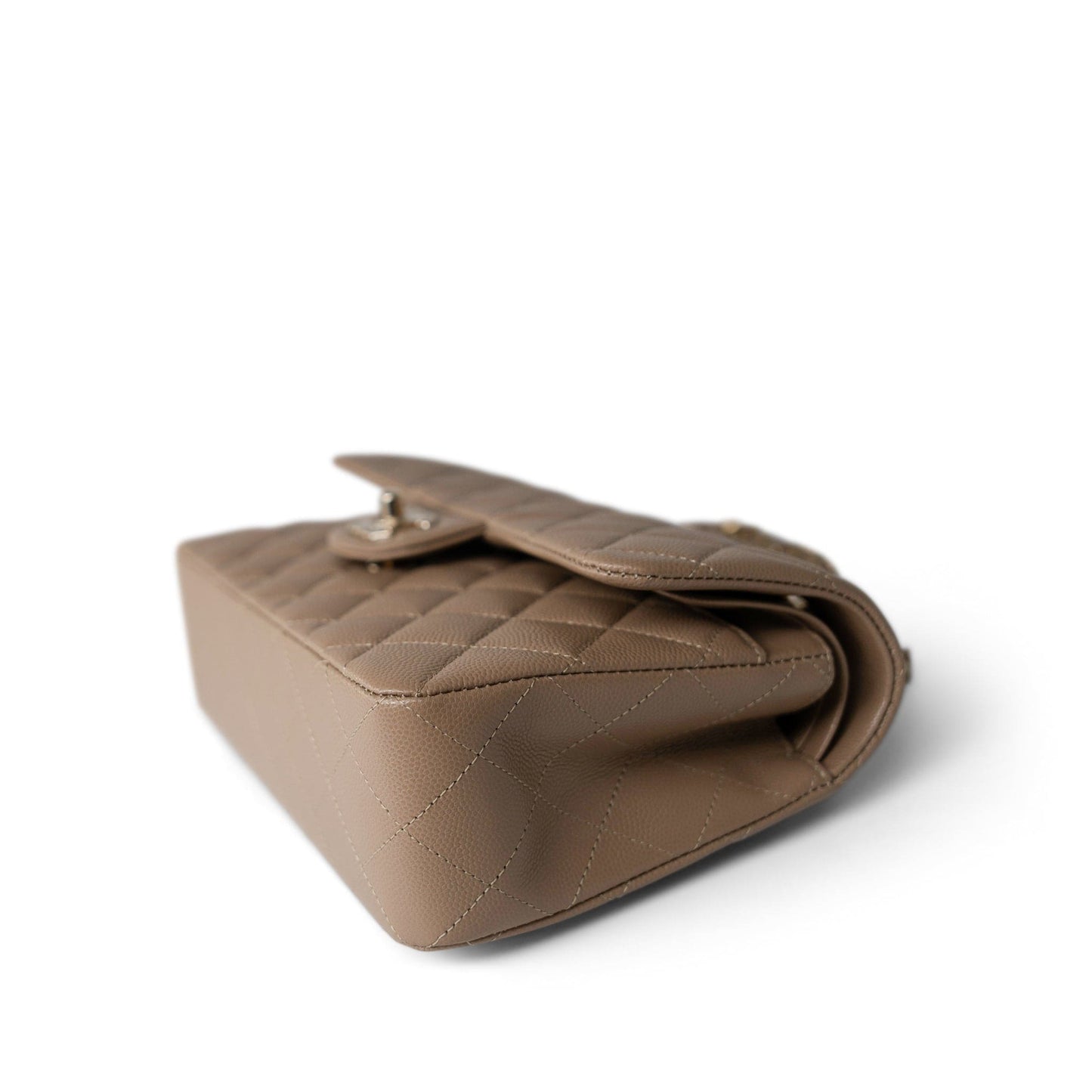 22A Dark Beige Caviar Quilted Classic Flap Small Light Gold Hardware