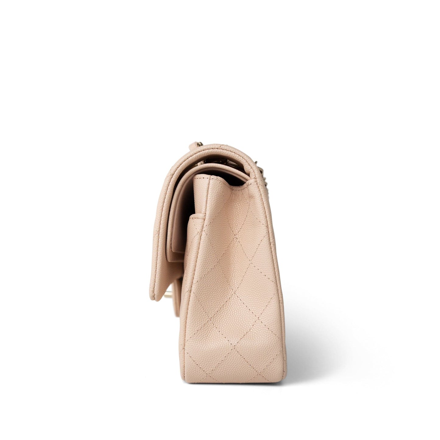 22C Beige Caviar Quilted Medium Classic Flap Light Gold Hardware