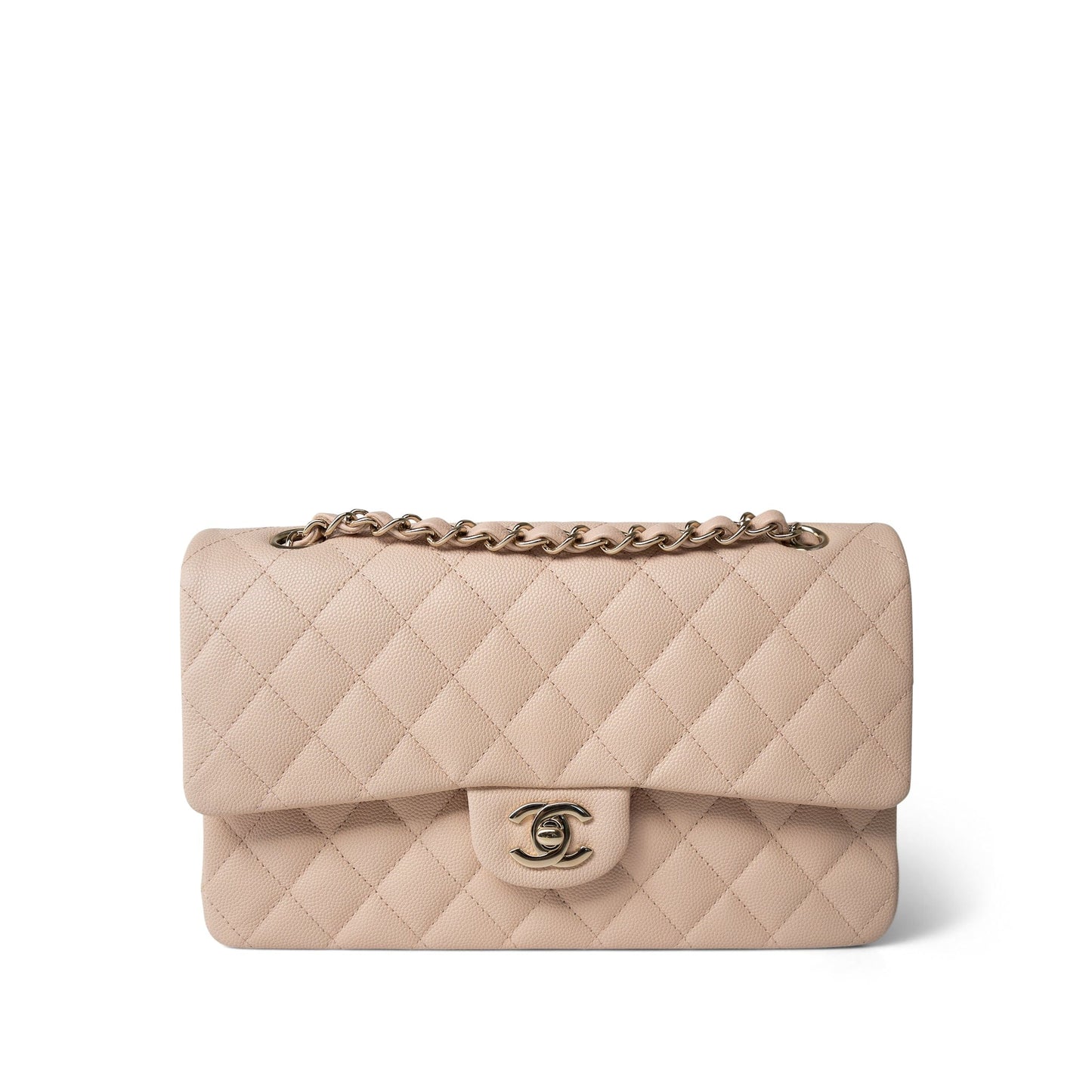 22C Beige Caviar Quilted Medium Classic Flap Light Gold Hardware