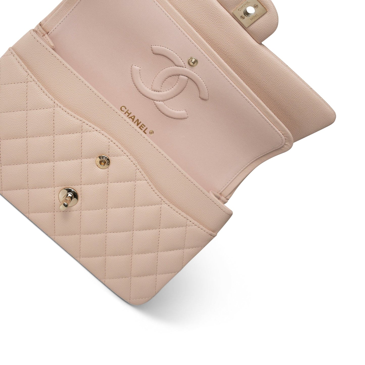 22C Beige Caviar Quilted Medium Classic Flap Light Gold Hardware