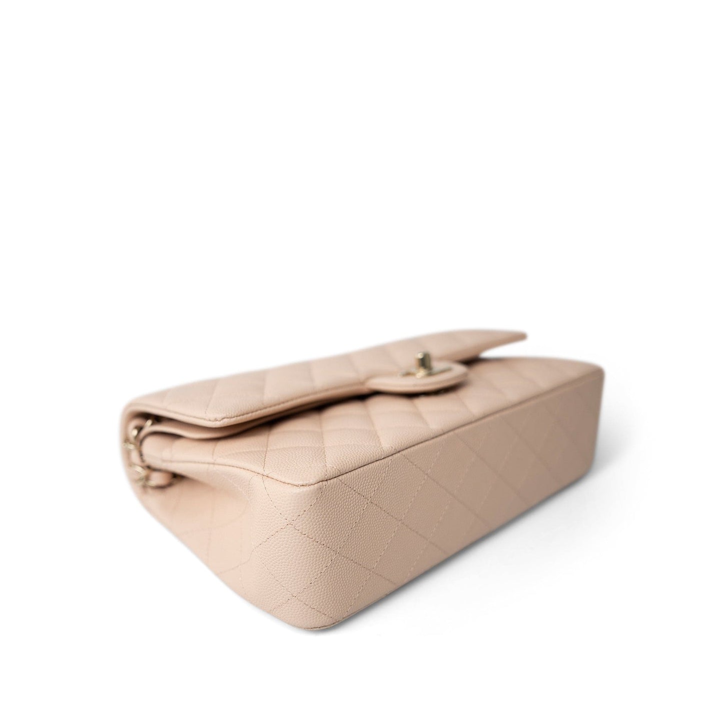 22C Beige Caviar Quilted Medium Classic Flap Light Gold Hardware