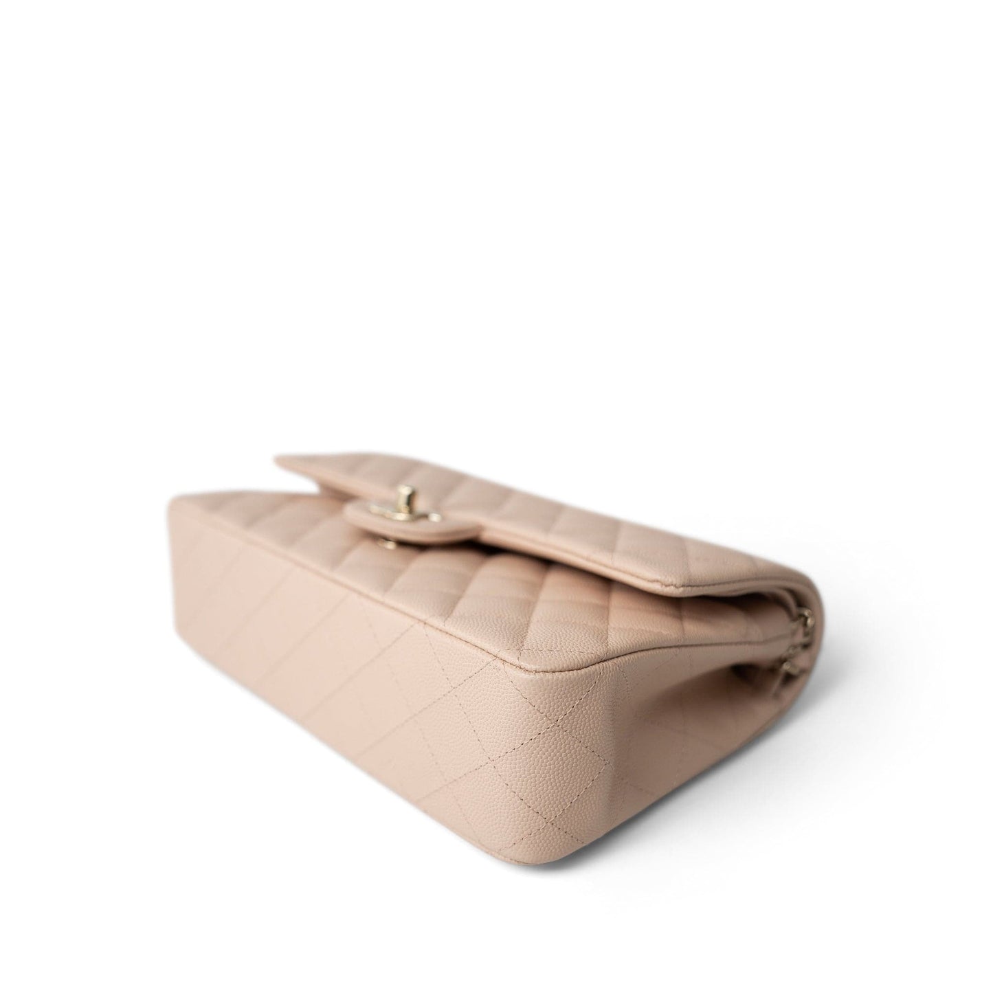 22C Beige Caviar Quilted Medium Classic Flap Light Gold Hardware