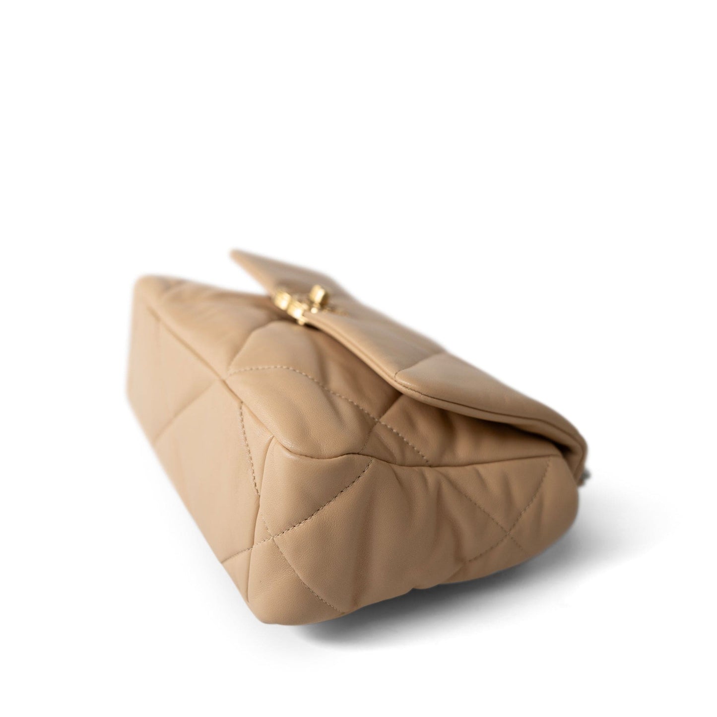 22C Beige Clair Lambskin Quilted 19 Flap Small Mixed Hardware