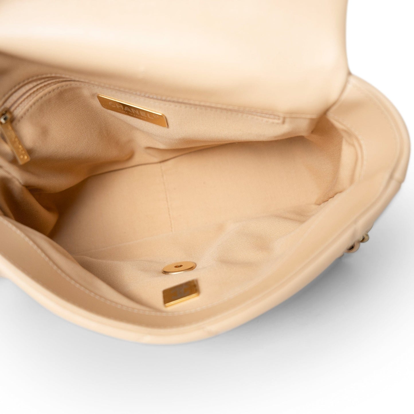 22C Beige Clair Lambskin Quilted 19 Flap Small Mixed Hardware