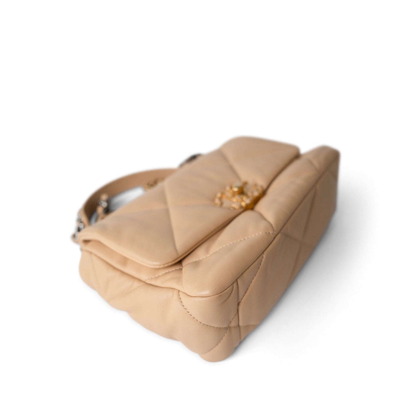 22C Beige Clair Lambskin Quilted 19 Flap Small Mixed Hardware