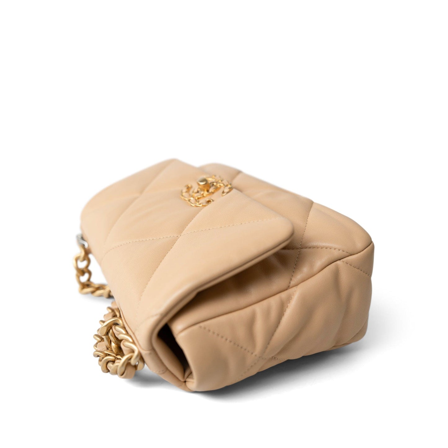 22C Beige Clair Lambskin Quilted 19 Flap Small Mixed Hardware