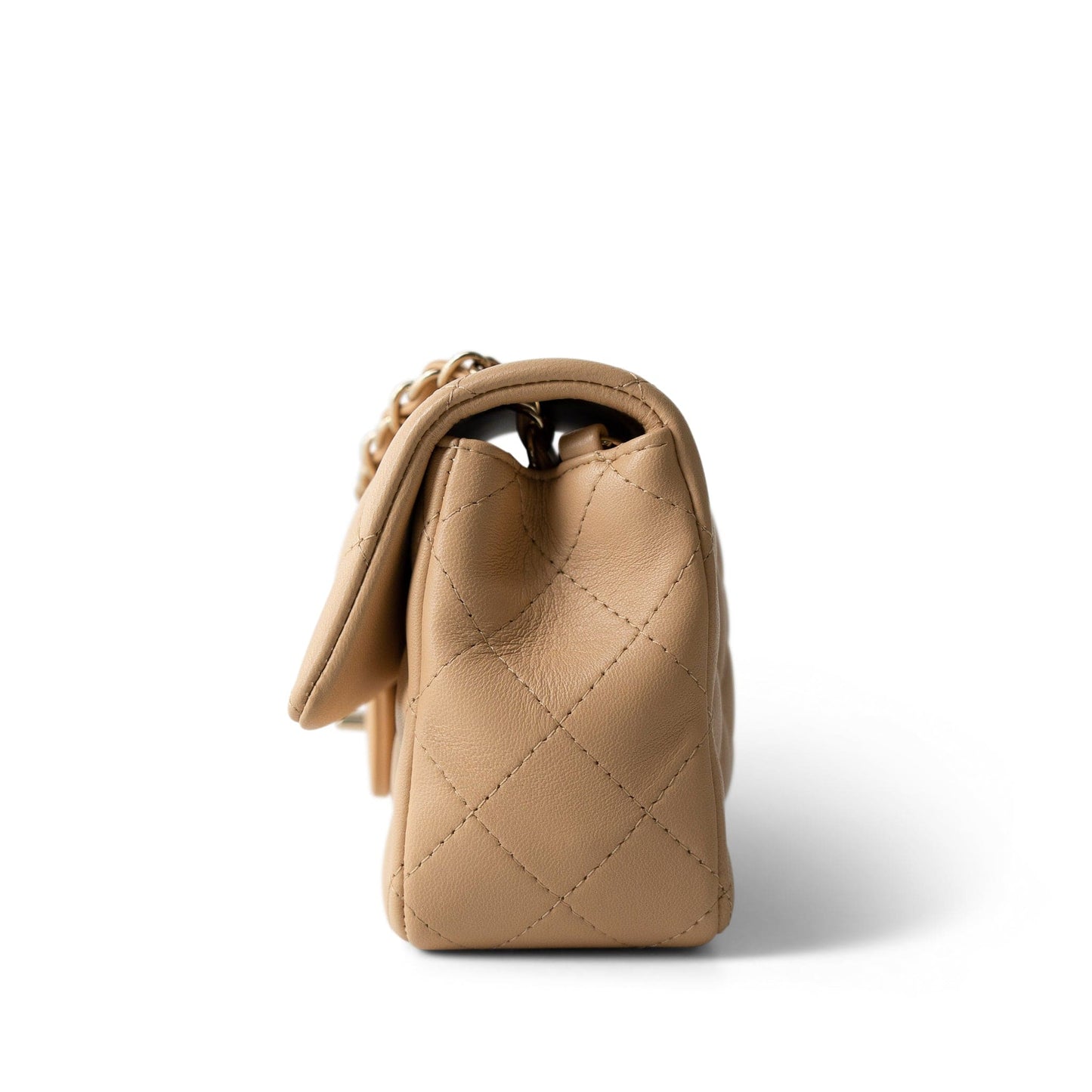 22C Beige Lambskin Quilted Mini Rectangular Quilted Flap Bag