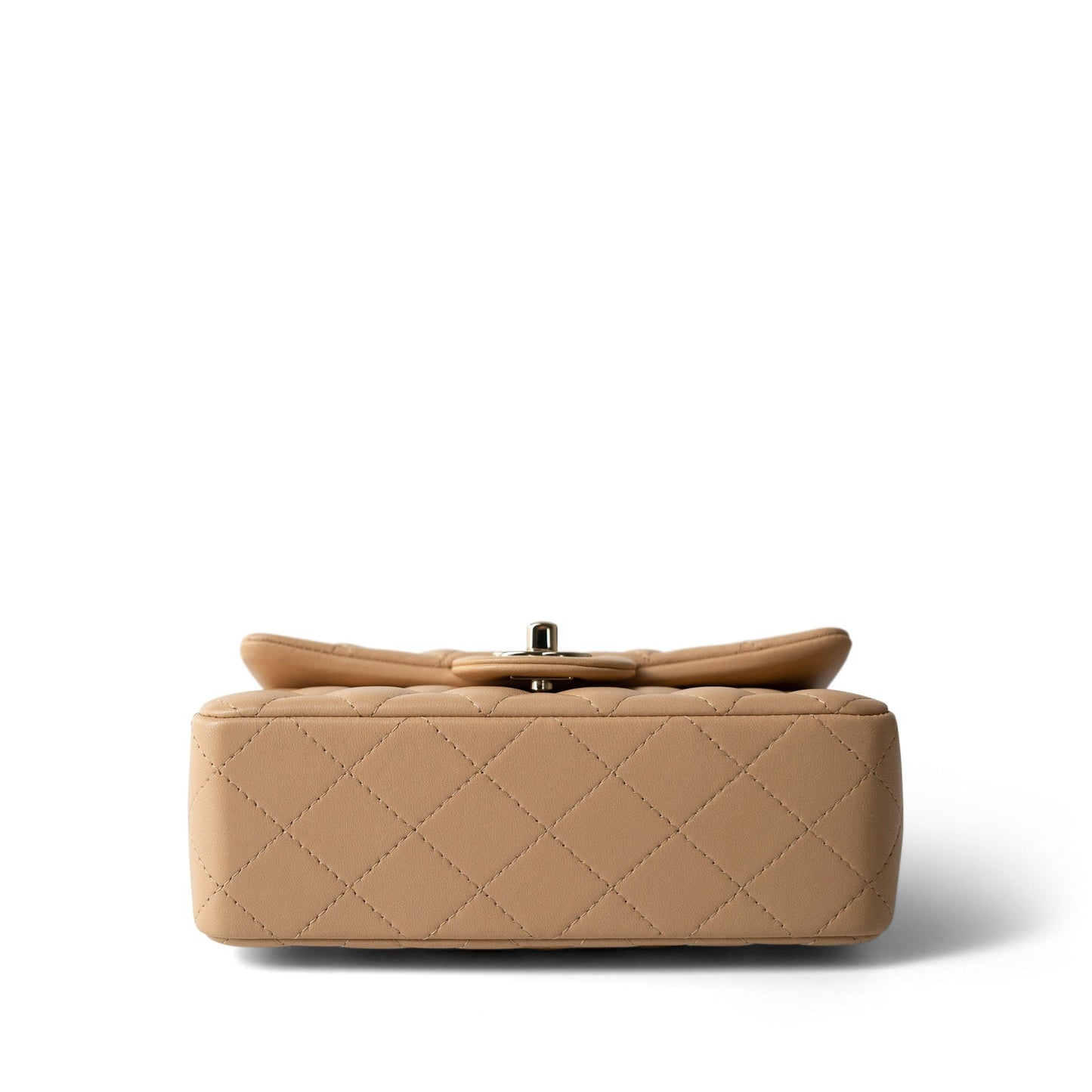 22C Beige Lambskin Quilted Mini Rectangular Quilted Flap Bag