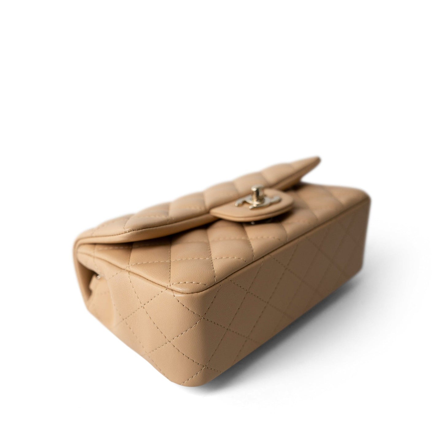 22C Beige Lambskin Quilted Mini Rectangular Quilted Flap Bag