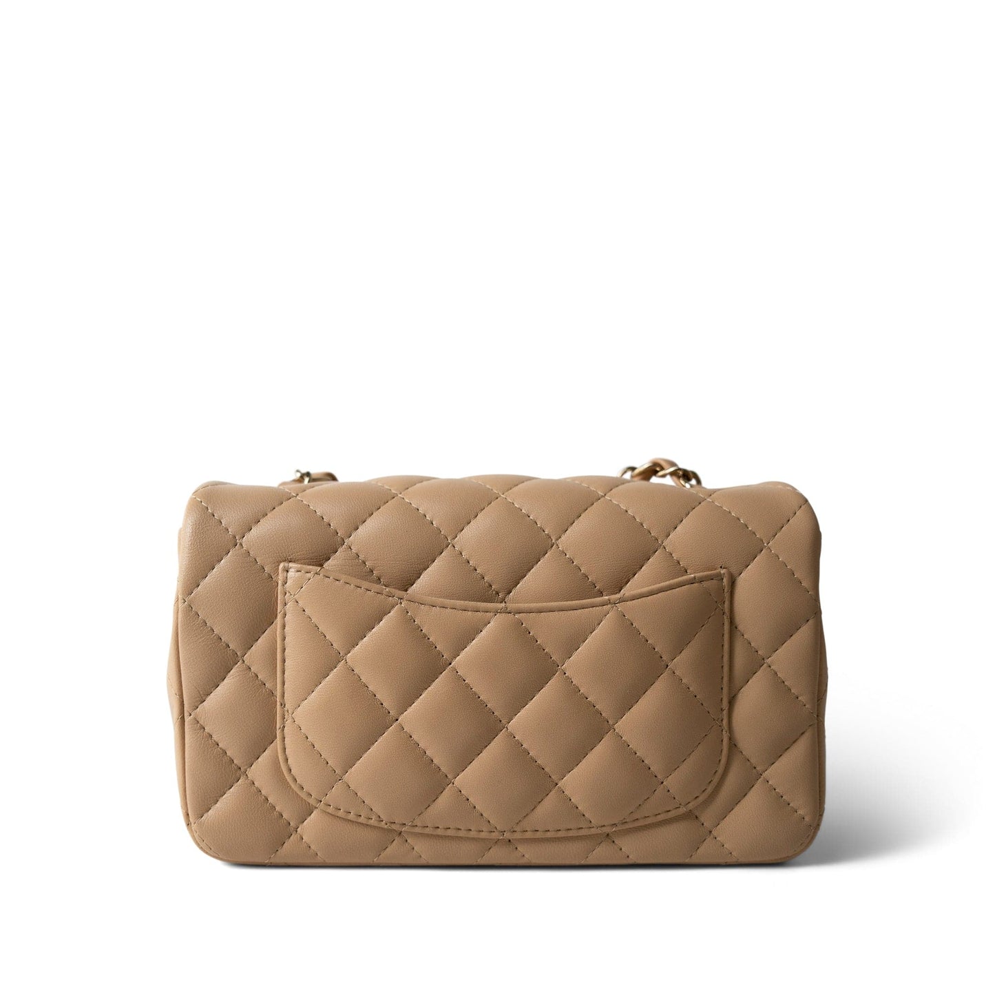 22C Beige Lambskin Quilted Mini Rectangular Quilted Flap Bag