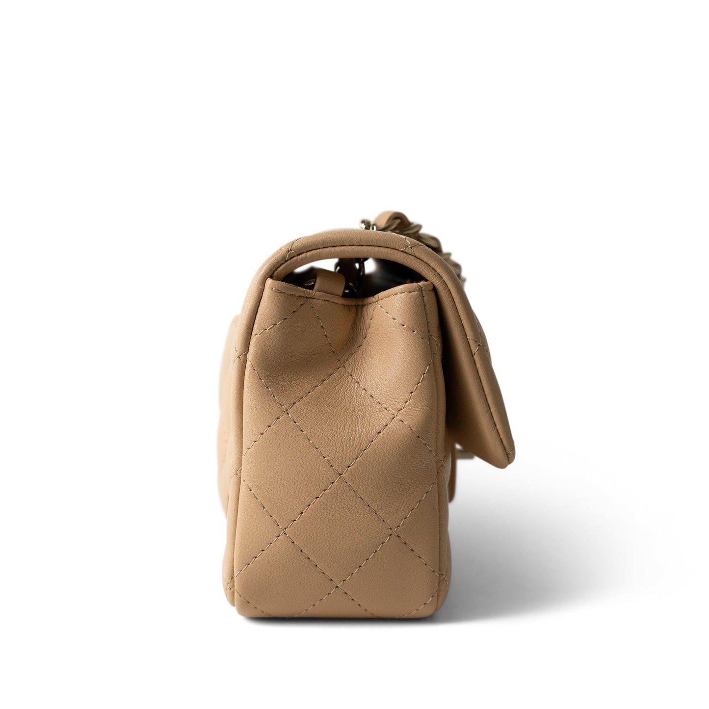 22C Beige Lambskin Quilted Mini Rectangular Quilted Flap Bag