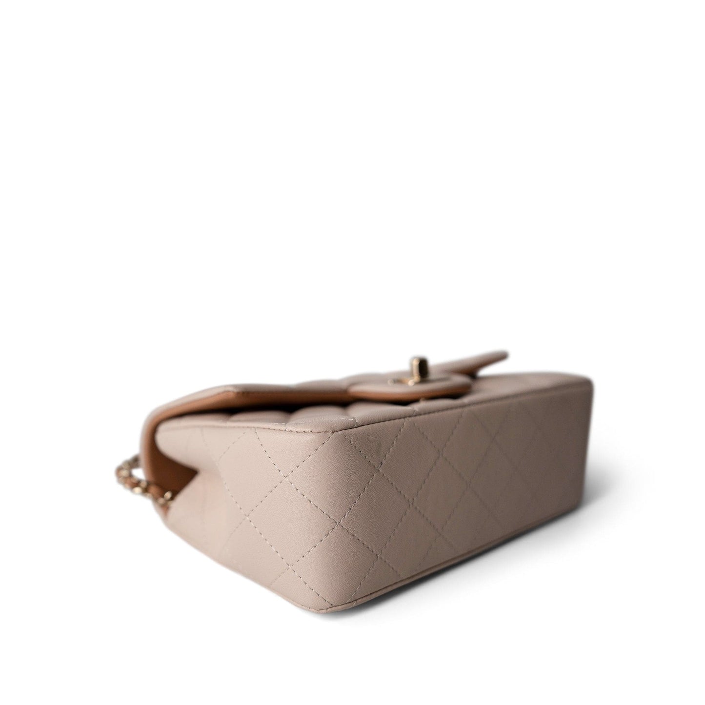 22C Light Beige / Beige Lambskin Quilted Mini Top Handle Light Gold Hardware